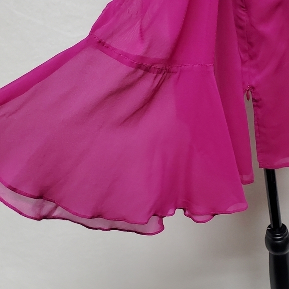 KAY Unger Vintage Fuschia Pink Silk Cowl Neck Flutter Sleeve Ruffle Hem Blouse - Picture 7 of 15